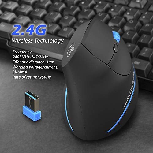 ZLOT Vertical Wireless Mouse,2.4G USB Optical Ergonomic Mice with 3 Adjustable DPI 1000/1600/2400 and 6 Buttons for Laptop, PC, Computer, Desktop, Black - Image 5
