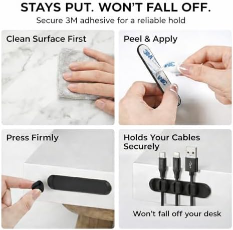 Magnetic Cable Organizer for Desk & Nightstand 3 Clip Cord Holder with One-Hand Access 3M Adhesive Cable Clips, N52 Magnetic Cord Holder for Phone, USB-C & Laptop Cables - Image 5