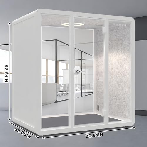 White Office Pod Booth 87IN (White Simple Appearance Design)(Reduce Noise by 25-35 Decibels)(Silent Fresh Air System) Soundproof Booth with Lighting,Universal Wheel for Meeting - Image 2