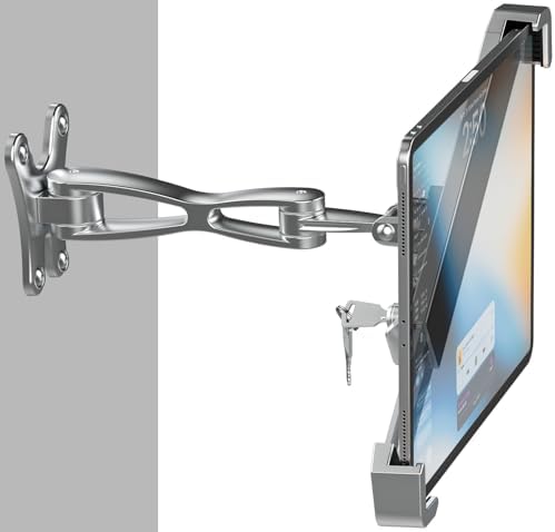 iPad Wall Mount, Anti-Theft Tablet Wall Holder with Security Lock & Key - Heavy Duty 360° Swivel Arm for 9–14" iPad Pro, Air, Galaxy Tab for Kiosk, POS, Restaurant, Retail & Business Displays by WOLEYI