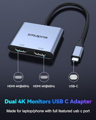 USB C to Dual HDMI Adapter 4K Dual Monitors Adapter USB C Hub with 2 HDMI - Image 2