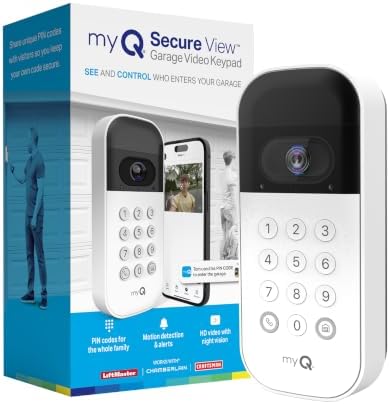 myQ Smart Garage Door Video Keypad with Wide-Angle Camera,Customizable PIN Codes,and Smartphone Control–Take Charge of Your Garage Access Works with Chamberlain, LiftMaster and Craftsman openers,White by Chamberlain%7CmyQ