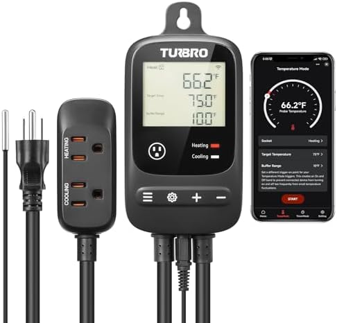 TURBRO Smart Temperature Controller Heating Cooling, WiFi-Enabled Thermostat with Timer and Temperature Monitoring for Home Brewing, Seedling, Greenhouse, and Reptile Terrarium, TC01 by TURBRO