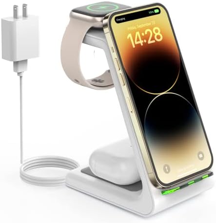 Wireless Charging Station for Apple - 3 in 1 Wireless Charger Stand Dock Watch and Phone Charger Station for Apple Watch 11/8/7/SE/6/5/4/3/2, iPhone 17 Air 16-12 Pro Max SE XS X, Samsung, AirPods by ServeYouTheBest