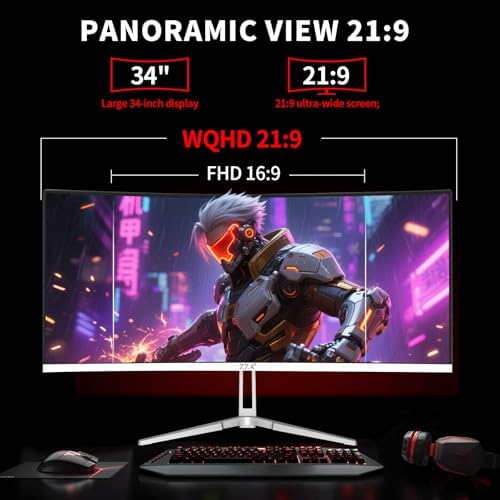 ZZA UltraWide 34 Inch Curved Monitor 1500R PC Screen 180hz Refresh Rate WQHD 3440x1440 Computer Gaming Monitor VA PanelAMD FreeSync Premium | HDR10 | 99% sRGB | VESA - Image 6
