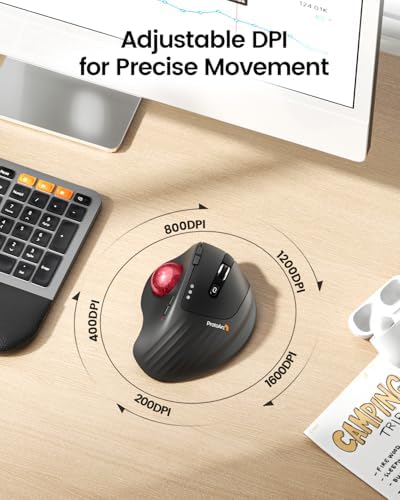 ProtoArc EM01 NL Wireless Trackball Mouse, Rechargeable Thumb Control, Red - Image 5