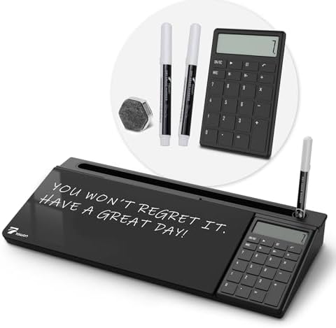 TOWON Glass Desk Whiteboard with Calculator 17x6 in, Desk Organizer, Black by TOWON