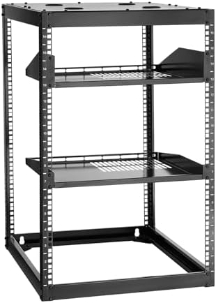 VEVOR 16U Open Frame Network Rack, 23 in Depth, Wall Mounted or Floor Standing Server Rack, Heavy Duty 4 Post, with Vented Shelves & Mounting Hardware, Holds All Your Networking IT Equipment AV Gear by VEVOR