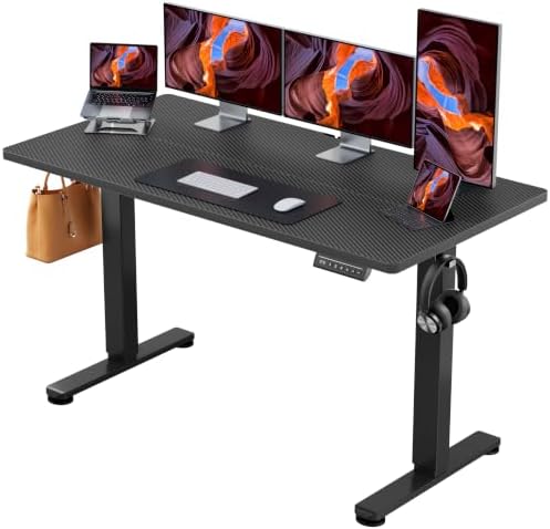 ErGear Height Adjustable Electric Standing Desk, 55 x 28 Inches Sit Stand up Desk, Memory Computer Home Office Desk, Carbon Fiber Black by ErGear