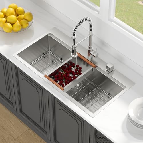 Lordear 36 Drop In Kitchen Sinks Worktation 16 Gauge Stainless Steel Single Bowl Ledge Worktation 36x19 Inch Topmount Overcounter Handmade Kitchen Sink Basin With Cutting Board - Image 3