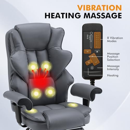 HOMREST Heated Massage Executive Office Chair with Foot Rest,Slate Grey - Image 4