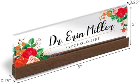 Artblox Personalized Office Desk Name Plate and Business Card Holder | Clear Acrylic Glass with Teak Wood Stand |Mixed Flowers Design Customized with Your Name and Credentials Office Desk Décor - Image 3