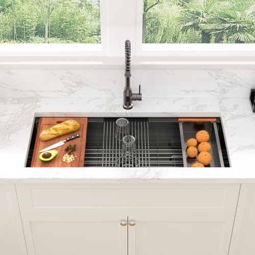Sarlai 42 Black Undermount Kitchen Sink 42"x19" Workstation Stainless Steel - Image 2