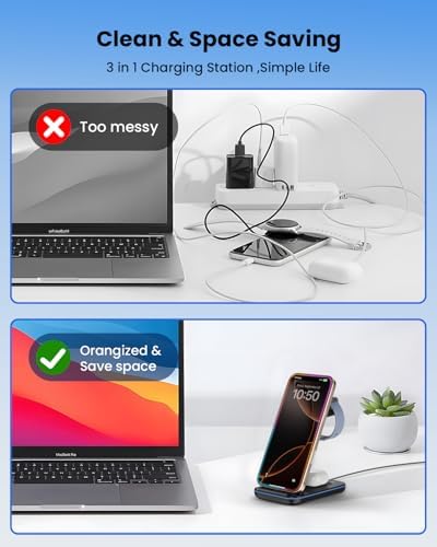 Wireless Charger Stand, CIYOYO 3 in 1 Fast Wireless Charging Station Dock for Apple Watch 11/9/8/7/6/SE/5/4/3/2, Airpods 3/2/Pro, iPhone 17/16/15/14/14 Plus/14 Pro Max/13/13 Pro/12/12 Pro/SE/X/XR/XS/8 - Image 6