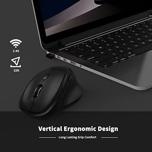 Ergonomic Wireless Mouse with USB Receiver for PC Computer, Laptop and Desktop, Ergo Mouse Vertical with Silent Clicks Long Battery Life, Up to 1600 DPI & 1 AA Battery Powered, Black - Image 5