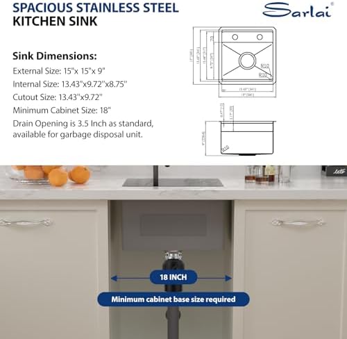 Sarlai Black Undermount Bar Sink With Foldable Faucet - 15x15 Inch Outdoor Black Kitchen Sink RV Workstation 16 Gauge Stainless Steel Single Bowl Handmade Outdoor BBQ Sinks with Lid - Image 7