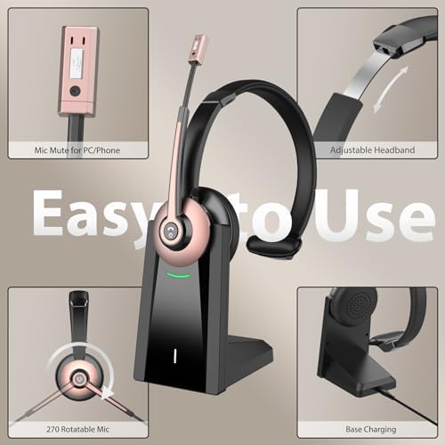 Wireless Headset with Mic for Work, Single Ear Bluetooth Headset for PC - Image 6