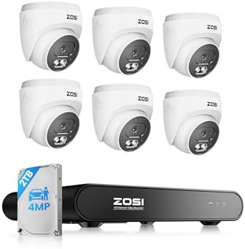 ZOSI C220 8CH 5MP NVR with 6 x 4MP Audio PoE CCTV Camera System, 2TB HDD by ZOSI