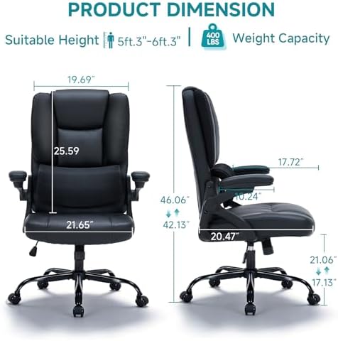Executive Office Chair with Comfortable Lumbar Support, Ergonomic Computer Chair with 3 Way Adjustable Flip-up Armrests & High Back Managerial Home Desk Chair, 350lb Capacity PU Leather Swive Chair - Image 2