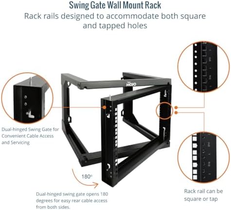 Tecmojo 6U Wall Mount Server Rack, Open Frame Network Rack for 19" Computer/AV/Data/IT/Media Equipment, 18" Depth, 16" Apart Mounting Holes, Swing Gate, Square and Tapped Holes - Image 3