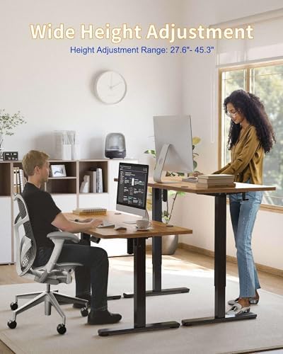 YIHAYO Electric Standing Desk, 55 x 24 Inches Stand Up Desk with Splice Board, Adjustable Height Desk, Computer Desk for Home Office, Black Frame/Rustic Brown Top - Image 3