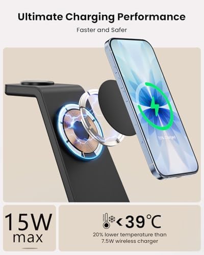 Magsafe Wireless Charging Station for iPhone: 3 in 1 15W Magnetic Portable Desktop Charging Station for iPhone17/16/15/14/13/12 Series, Apple Watch, AirPods 4/3/2/Pro - Image 4