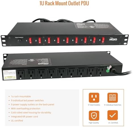 Tecmojo 9-Outlet Rack Mount Overloading Protection Circuit Breaker PDU, with Individual Switch 6ft Cord for IT and Network Racks and Cabinets(SKU# 13110901) - Image 6