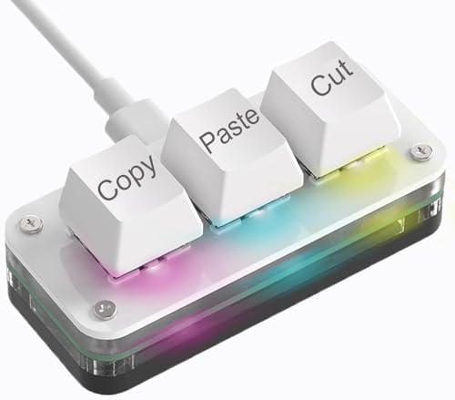 Copy Keyboard, Cut Copy Paste Keypad, One Handed Macro Keypad, Programmable Mechanical Keyboard for Working and Gaming, Shortcut Keyboard for PC, MAC, Laptop (White) by NOVVAOGO