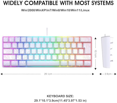Snpurdiri 60% Wired Gaming Keyboard, 61 Keys RGB Contour Line (White) - Image 2