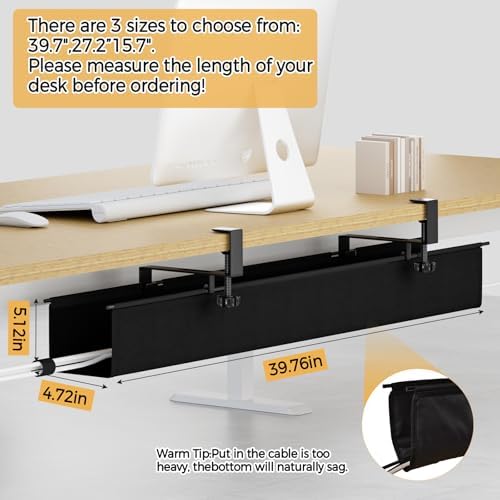 Under Desk Cable Management Tray 39.7" - No Drill Computer Wire Organizer Cable Tray, Cord Hider Clamp Mount with 16X Cable Ties PC Cables Management Cord Holder for Office/Home (Upgrade Fabric,Black) - Image 6