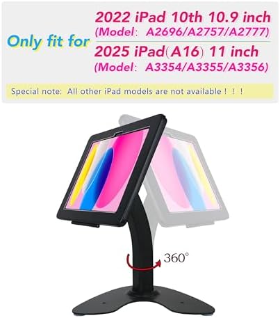 Desktop Anti-Theft Kiosk Stand POS Stand with Lock Bracket for 2025 iPad 11" (A16) 11th/ 2022 iPad 10.9" 10th Gen.,Excluding Other 10.9"& 11",360°Swivel,Metal(Black) - Image 2