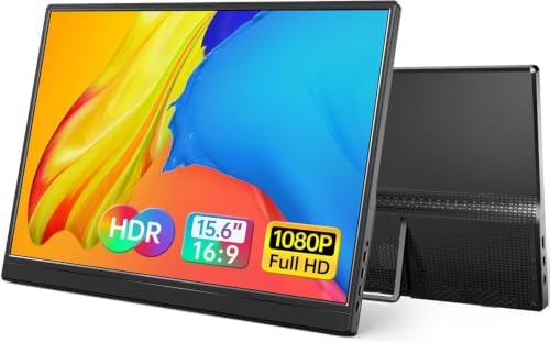 Yxk Portable Monitor 15.6 Inch 1080P 60Hz IPS HDR Ultra-Slim Travel Monitor with Dual Speakers USB-C HDMI Second Screen for Laptop PC Mac Phone Xbox PS4/5 Switch, VESA Kickstand, Zero Frame Gaming by Yxk