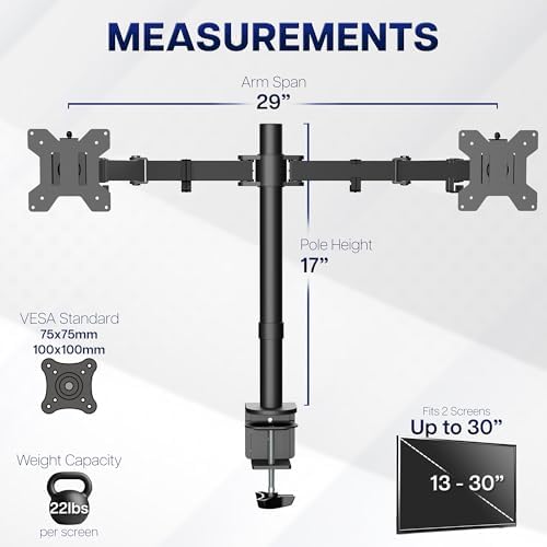 VIVO Dual Monitor Desk Mount, Holds 2 Computer Screens up to 30 inches and 22lbs Each, Heavy Duty Fully Adjustable Steel Stand with C-Clamp and Grommet, Black, STAND-V002 - Image 5