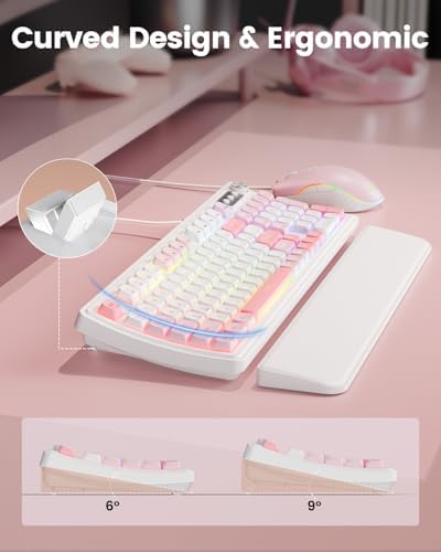 SABLUTE Gaming Keyboard and Mouse, Quiet Membrane with RGB Backlit - Pink - Image 4