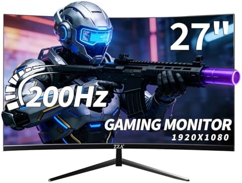 ZZA 27 Inch Gaming Monitor, 180Hz-200Hz Curved Monitor,VA PC Monitor,Full HD 1920x1080/180Hz Refresh Rate, 1ms Response, 100% sRGB, 1080p Resolution,FreeSync,VESA Mountable,DP 1.4 & HDMI 2.0 Ports by ZZA
