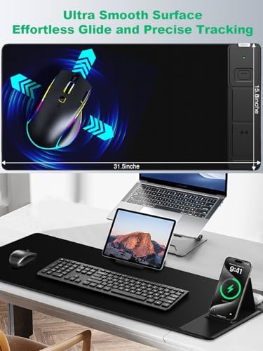 Mouse Pad, Office Desk Mat, Large Gaming Mousepad with Superior Micro-Weave Cloth, XXL Desk Pad with Stitched Edges, Non-Slip Writing Pad for Gamer, Laptop, Work & Home (Black Charging On The Right) - Image 6
