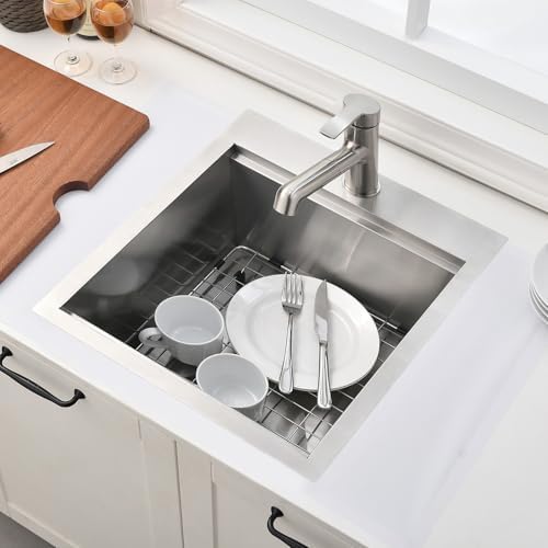 VAPSINT 21x20 Inch Drop In Kitchen Sink Workstation, 21 Inch Topmount Kitchen & Bar Sink 16 Gauge Stainless Steel Handmade Single Bowl Small Kitchen Sinks for RV Wet Prep with Accessories - Image 3