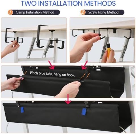 48" Under Desk Cable Management Tray- Clamp/Screw Mount Desk Cable Organizer Cable Tray Hiders for Office&Home - Image 6