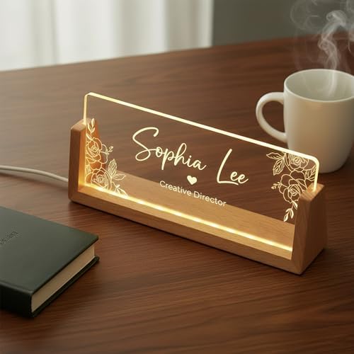 Personalized LED Name Plate for Desk - Light Up Acrylic Office Decor Desk Name Plate with Wooden Base - Appreciation Gifts for Boss, Coworkers, Teacher, Employee - Office Decor for Women Men - Image 5
