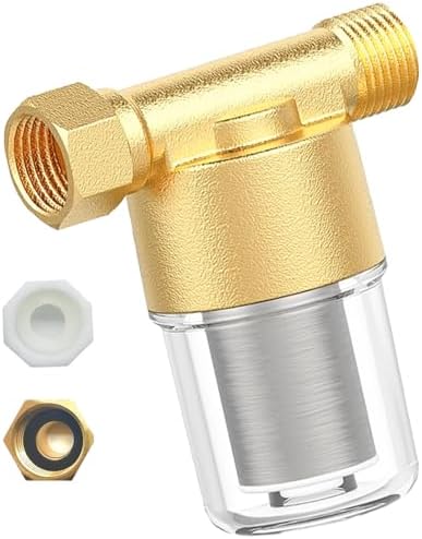 40 Micron Brass Sediment Filter, Inline Water Filter fits 1/2" NPT & 3/4" GHT, Visual Sediment Filter for Washing Machines to Ensure Cleaner Clothes, Also for Water Heaters, RVs, Boats, Garden Hoses by Unknown