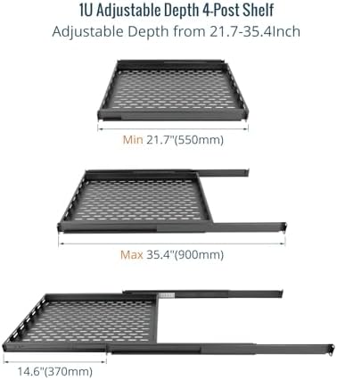 Tecmojo 1U Sliding Rack Shelf,4-Post Vented Rack Mount Shelf,21.7in Deep with Adjustable Mounting Depth 21.7-35.4in,Supports to 110lbs,for 19 Inch AV/Network Equipment Rack,Unassembled,Black - Image 3