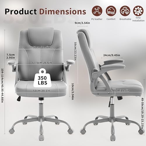 Office Desk Chair, PU Leather Computer Chairs with Padded Flip-Up Arms - Image 2