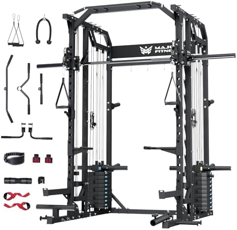 Major Fitness Drone2 Advanced Training Smith Machine – All-in-One Home Gym Squat Rack with Aluminum Pulley Set, Weight Bar, Dual LAT Pull-Down Systems & Cable Crossover Machine for Full-Body Workouts by MAJORFITNESS