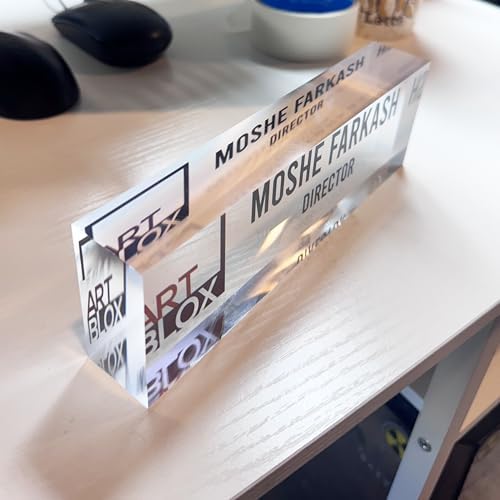 Artblox - Office Desk Name Plate Personalized | Custom Name Plates for Desks with Your Logo On Clear Acrylic Glass - (8" x 2.5") - Image 4