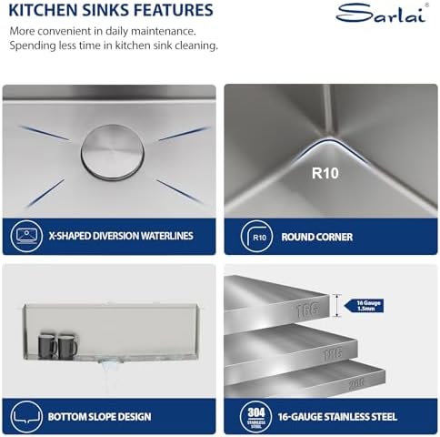 Sarlai 33 Drop In Kitchen Sink with Faucet- 33x22 Inch Drop Kitchen Sink Ledge Workstation Sinks 16 Gauge Stainless Steel Single Bowl Topmount Sinks Basin with Pull-out Faucet - Image 7