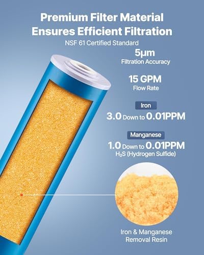 VEVOR Whole House Water Filter Replacement Cartridge, 4.5" x 20" Iron & Manganese Reducing Replacement Filter for 3-Stage Whole Home Water Filtration System, Reduce Chlorine, Bad Taste, Odor - Image 3