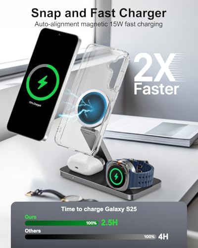 Qi2 25W Magnetic Wireless Charger for Samsung, 3 in 1 Fast Charging Station Compatible with MagSafe for Galaxy S26/S25/S24/S23/Ultra/Plus/Z Fold/Flip 8, Watch Ultra/8/7/6/5 & Buds with 35W Adapter - Image 3
