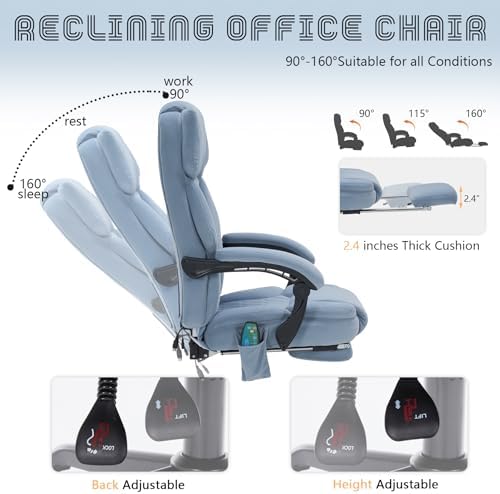 Massage Office Chair with Foot Rest 6 Points Vibration and Heat Home Office Desk Chairs for Heavy People 400lbs Reclining Managerial Chairs Ergonomic Executive Chair (Dustyblue) - Image 6