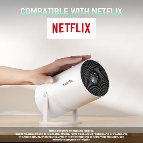【Bone white Projector & Built-in Apps】XuanPad Mini Projector with Wi-Fi and Bluetooth, Full HD 1080P Smart Portable Projector with 210° Stand, Auto Vertical Keystone, Compatible with HDMI/USB/TV Stick - Image 2