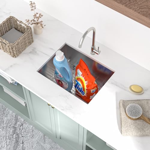 Mocoloo 21 Inch Laundry Sink - 21 x 18 Undermount Utility Sinks 16 Gauge Single Bowl Stainless Steel Utility Sink 12 Inch Deep Laundry Room Sinks Under Counter Seamless Handmade Basin - Image 4